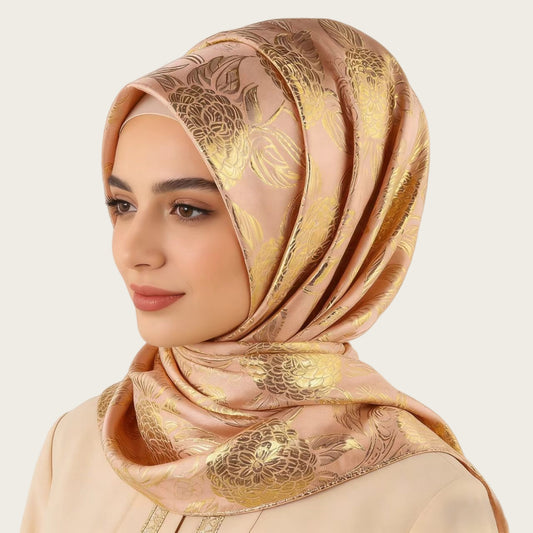 Hijab Luxury New Style Women's Convenient Jacquard Square Scarf Head Cover Silk.