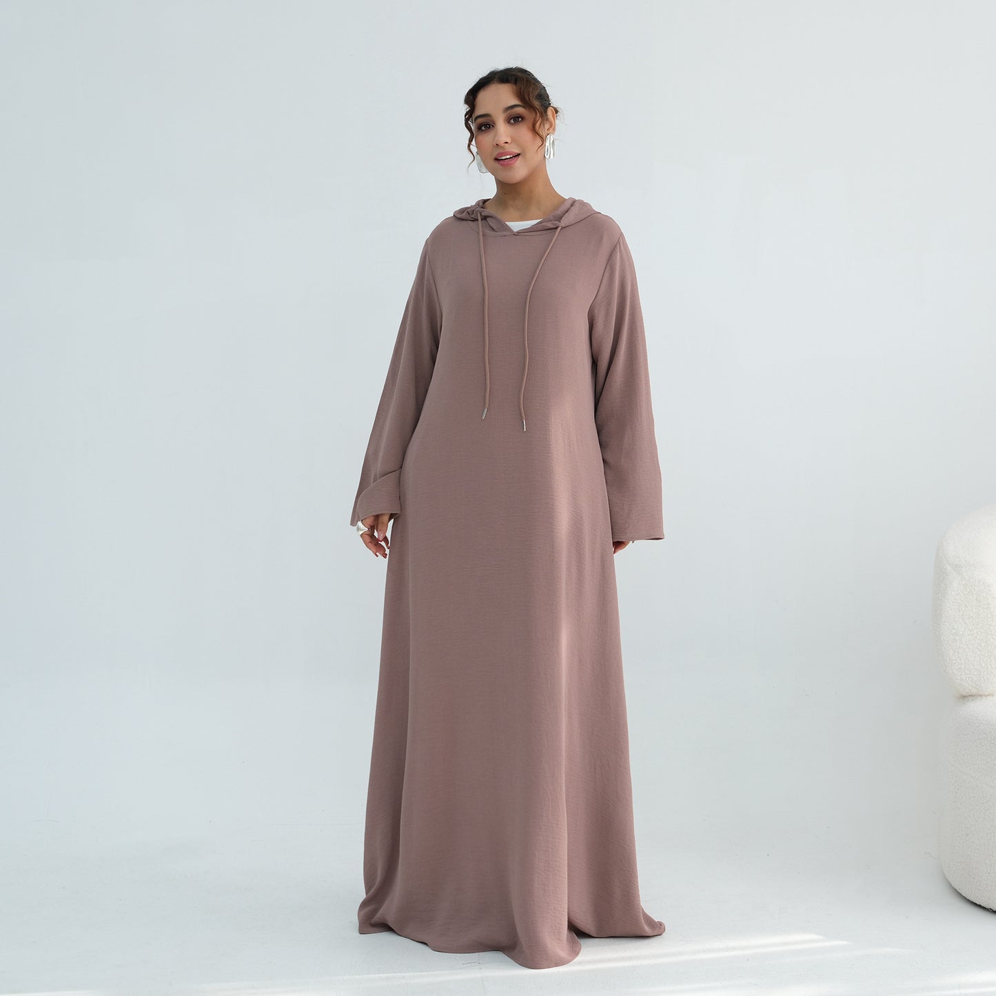 Women's Hooded Maxi Abaya Dress – Casual Long Sleeve Modest Islamic Dress