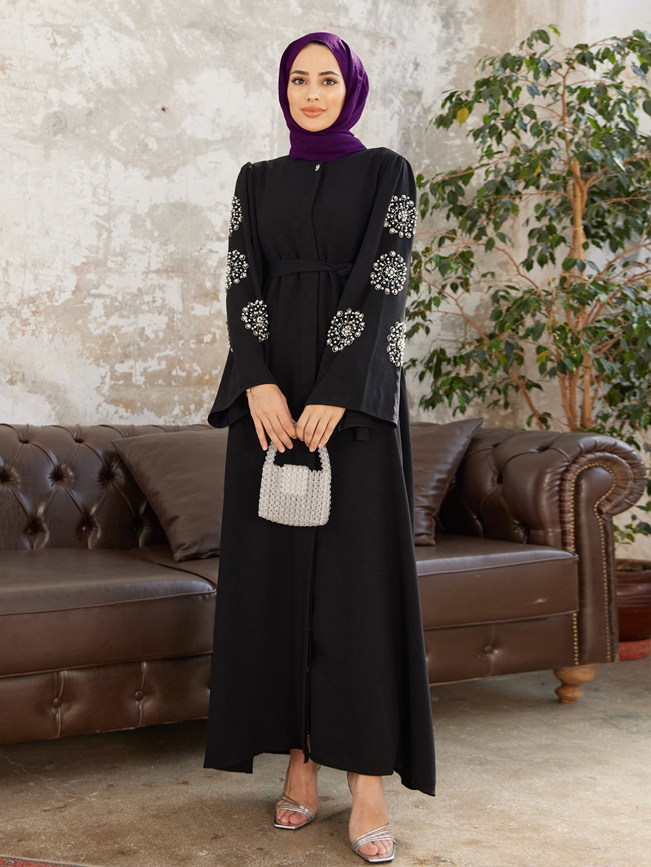 Abaya with Beaded Sleeves – Elegant Modest Dress