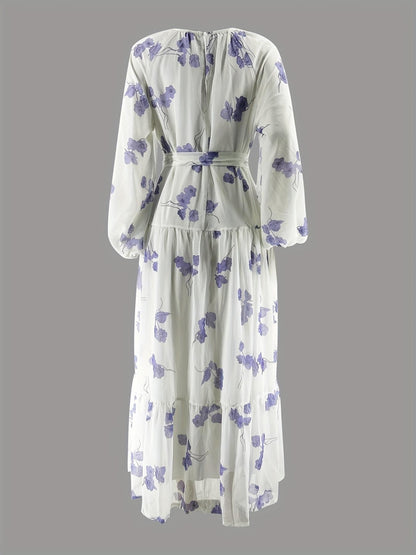 Elegant Floral Maxi Dress with Long Sleeves