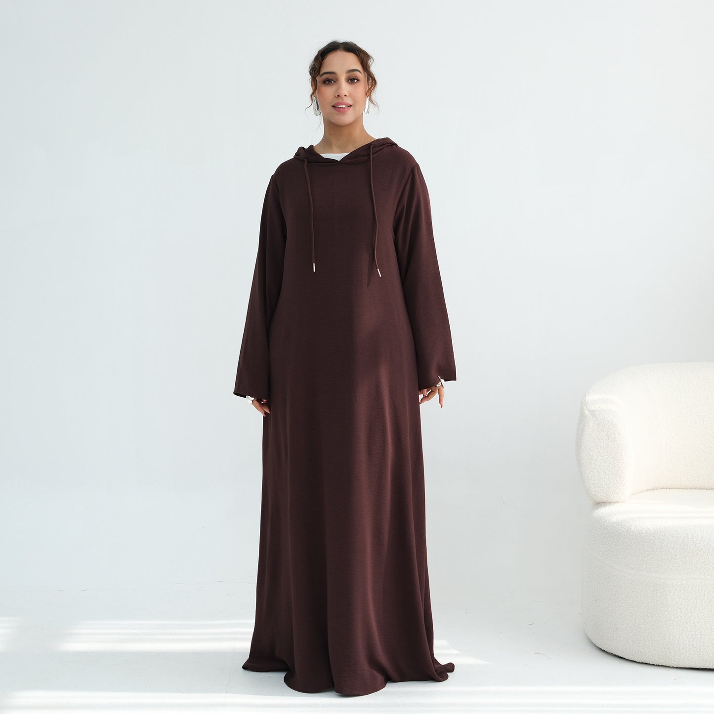 Women's Hooded Maxi Abaya Dress – Casual Long Sleeve Modest Islamic Dress