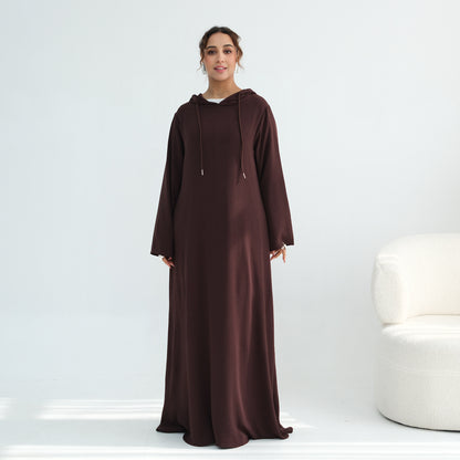 Women's Hooded Maxi Abaya Dress – Casual Long Sleeve Modest Islamic Dress