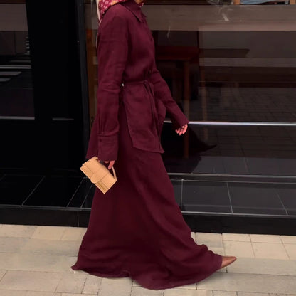 Simple Fashion Elegant Temperament Versatile Elegant Purple Long-Sleeve Tie Long Dress