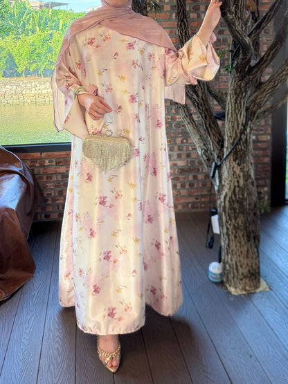 Soft Floral Print Abaya – Elegant Modest Maxi Dress