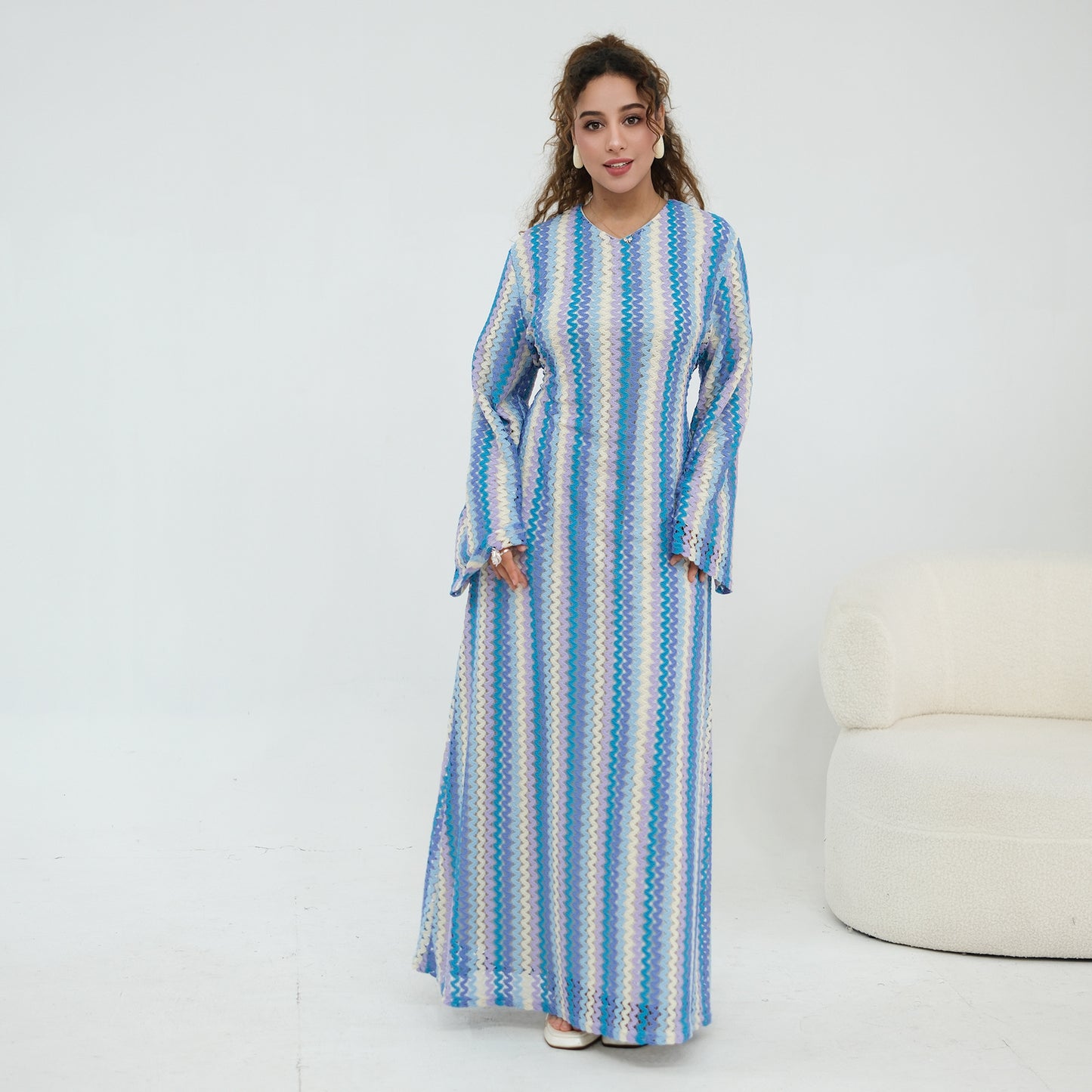 Abaya Elegant Colorful Jacquard Double-Layer Long Sleeve Maxi Dress | Style