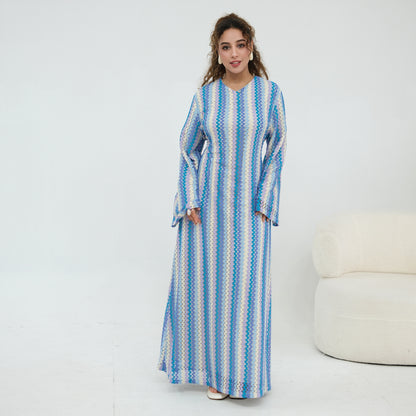 Abaya Elegant Colorful Jacquard Double-Layer Long Sleeve Maxi Dress | Style