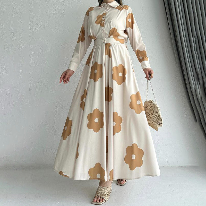 Elegant Printed Shirt High Waist Slim-fit Skirt suit.