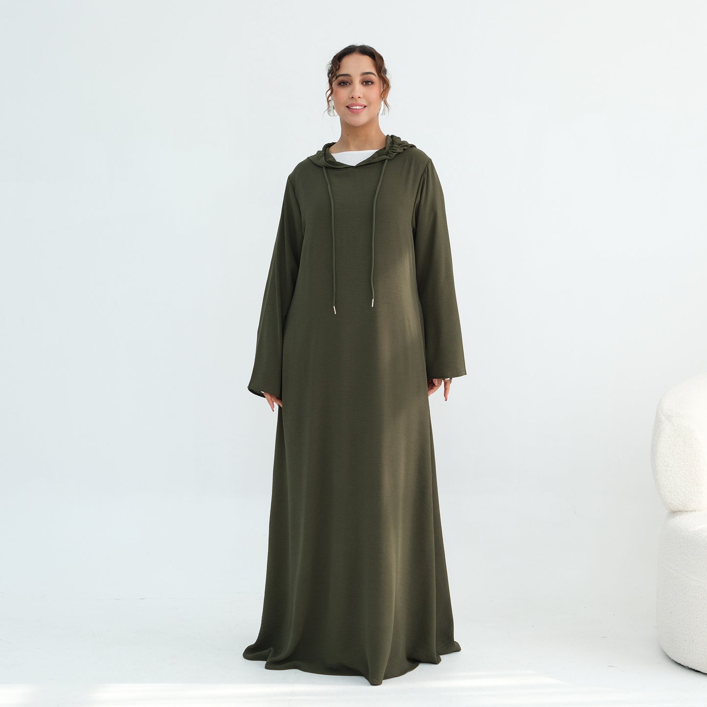Women's Hooded Maxi Abaya Dress – Casual Long Sleeve Modest Islamic Dress
