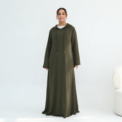 Women's Hooded Maxi Abaya Dress – Casual Long Sleeve Modest Islamic Dress