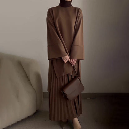 Women's Crewneck Loose Casual Top Retro Elegant Skirt suit Women