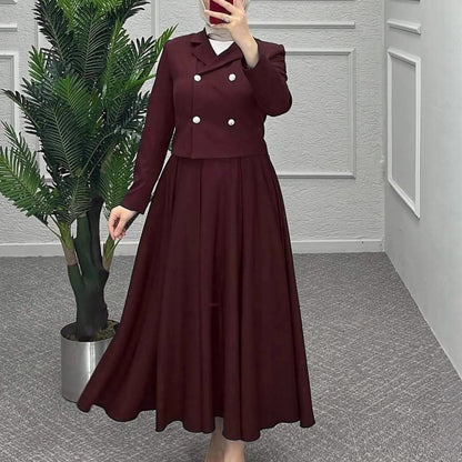 New Autumn Suit European and American Workplace Button Woolen Jacket Preppy Style A-Line Long Skirt Suit