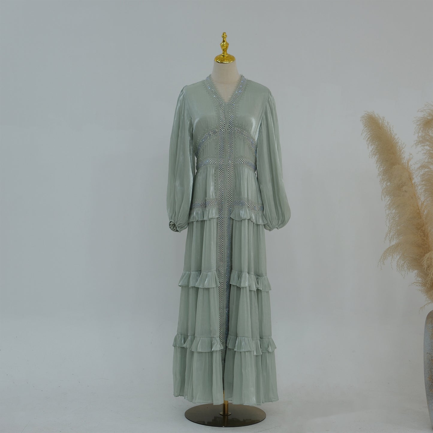 Double-Layered Elegant Sequined Abaya – Dubai Style
