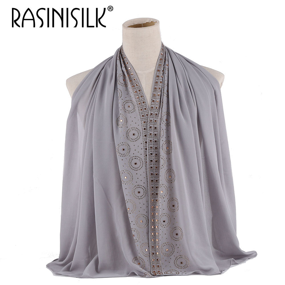 Elegant White Embroidered Chiffon Hijab – Luxury Modest Scarf