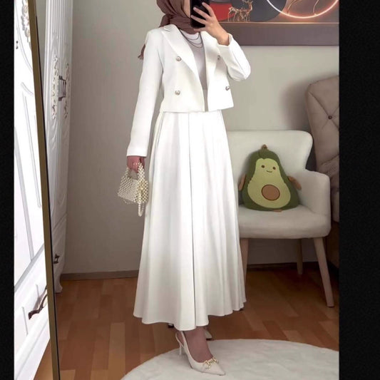 New Autumn Suit European and American Workplace Button Woolen Jacket Preppy Style A-Line Long Skirt Suit