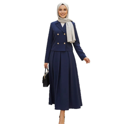 New Autumn Suit European and American Workplace Button Woolen Jacket Preppy Style A-Line Long Skirt Suit