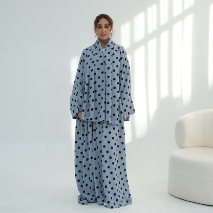 Elegant Polka Dot Abaya – Modest Maxi Dress