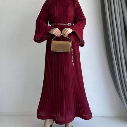 New Style Pleated Loose Fashion Solid Color Dress