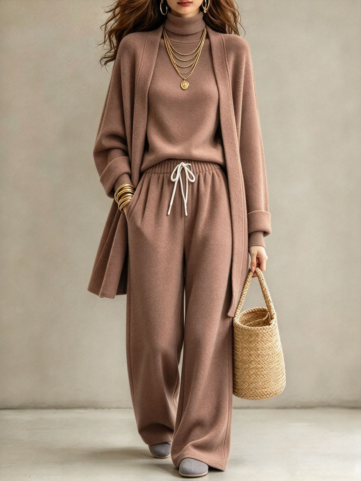 Women's Modest Two-Piece Lounge Set – Wide-Leg Trousers & Long-Sleeve Top
