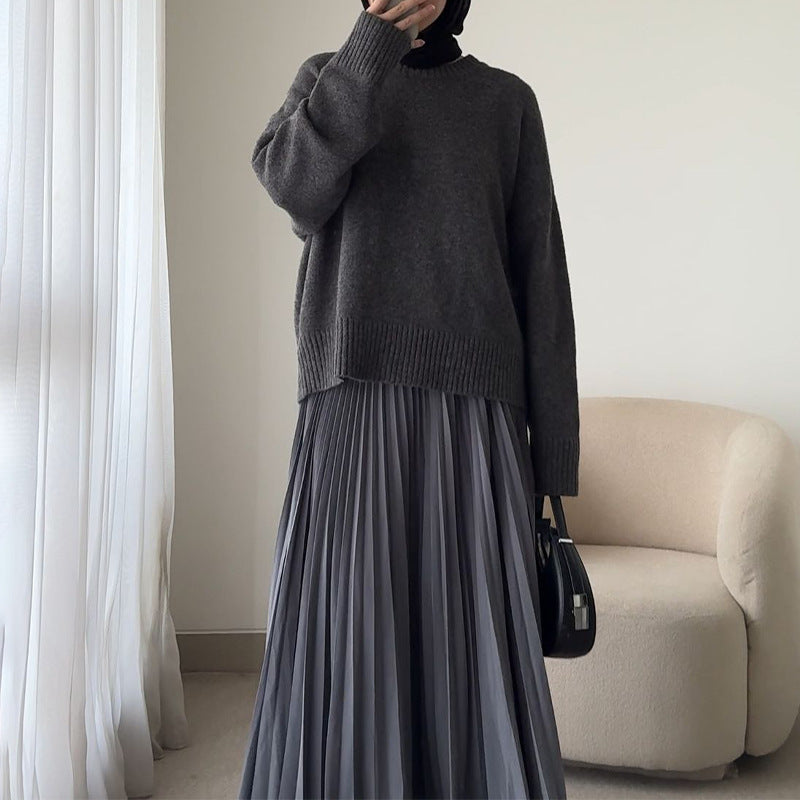 New Style Autumn Versatile Sweater and Pleated Skirt Set, Stylish and Versatile