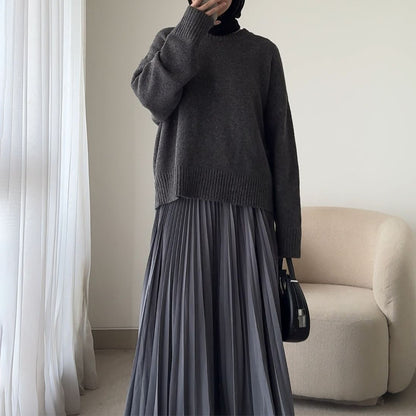 New Style Autumn Versatile Sweater and Pleated Skirt Set, Stylish and Versatile