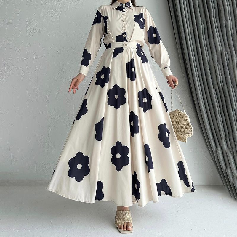 Elegant Printed Shirt High Waist Slim-fit Skirt suit.