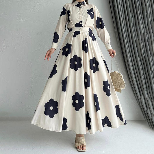 Elegant Printed Shirt High Waist Slim-fit Skirt suit.