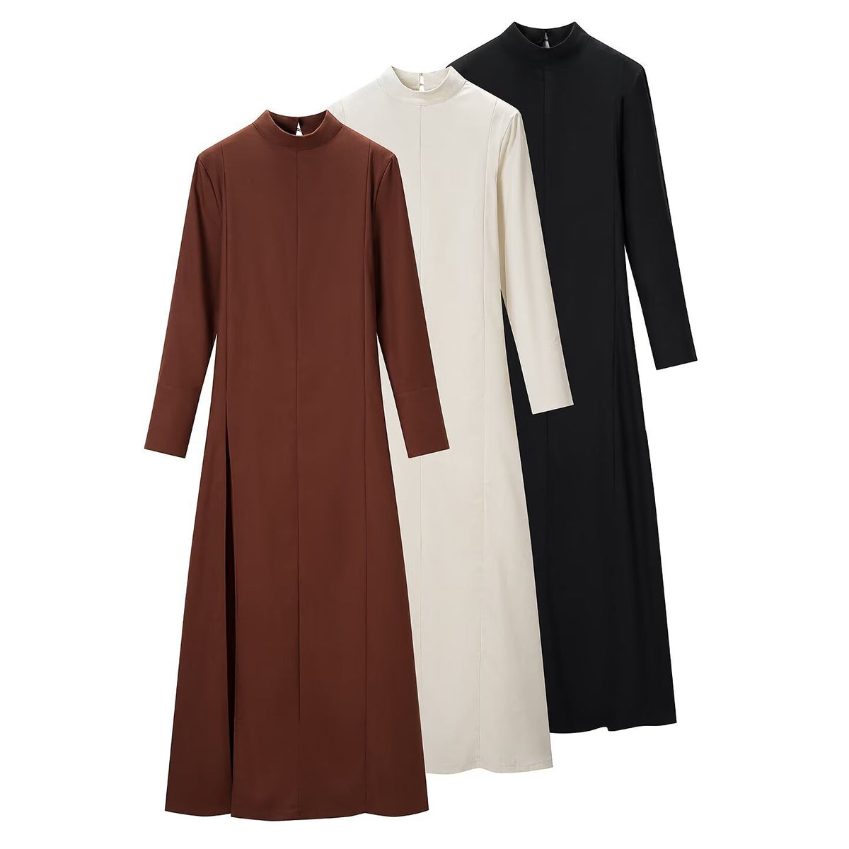 Women's Modest Maxi Abaya – Elegant Long Sleeve Muslim Dress in Black, Brown & Cream