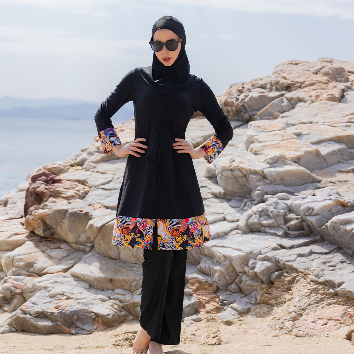 Stay confident and covered with this elegant modest swimwear