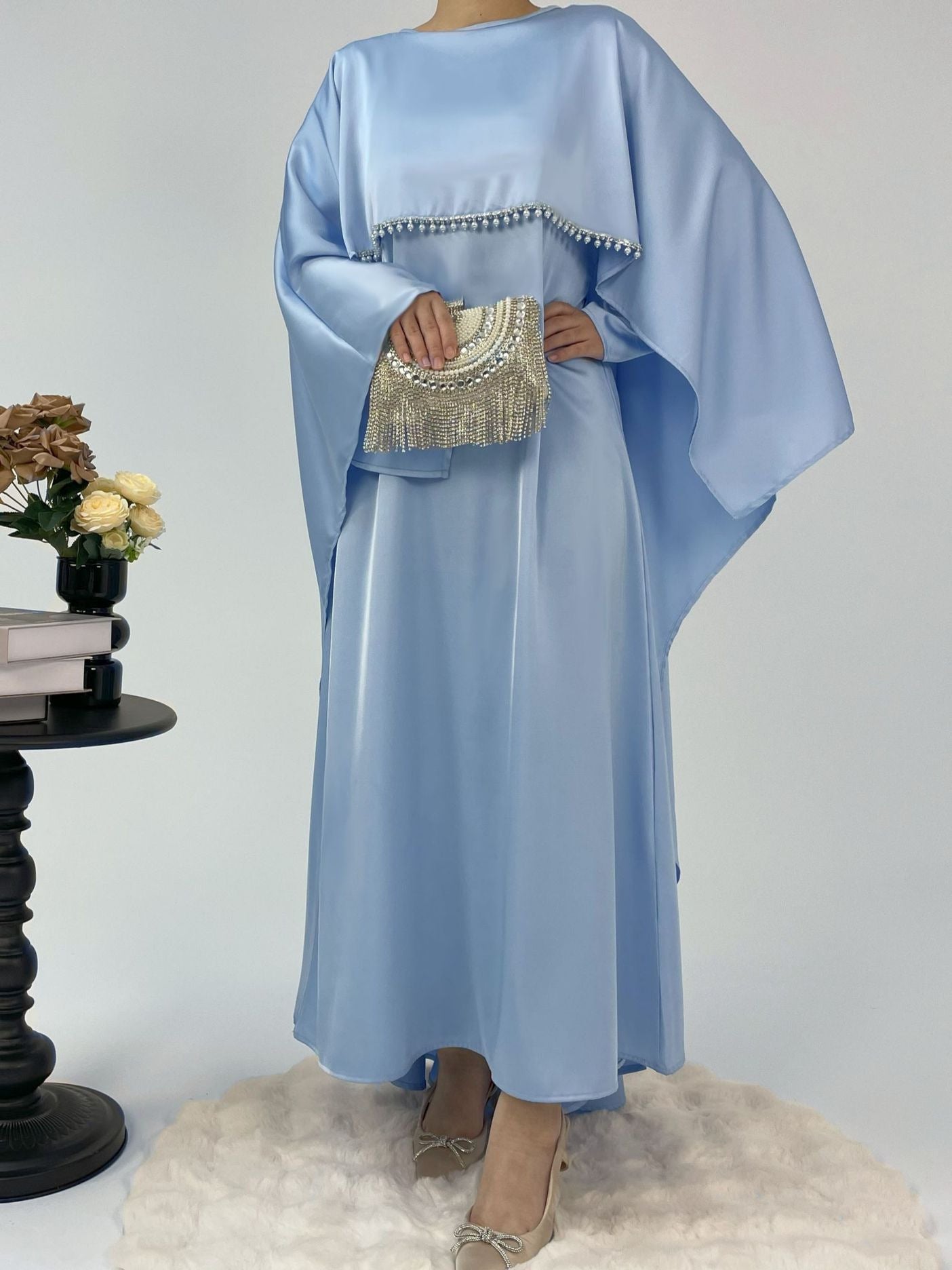 elegant women's cape satin dress