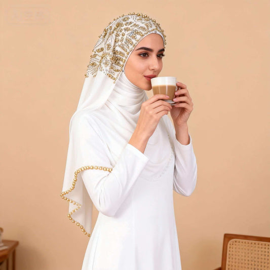 Style Headscarf Chiffon Beaded Long Scarf High-End Fashion Trendy Veil
