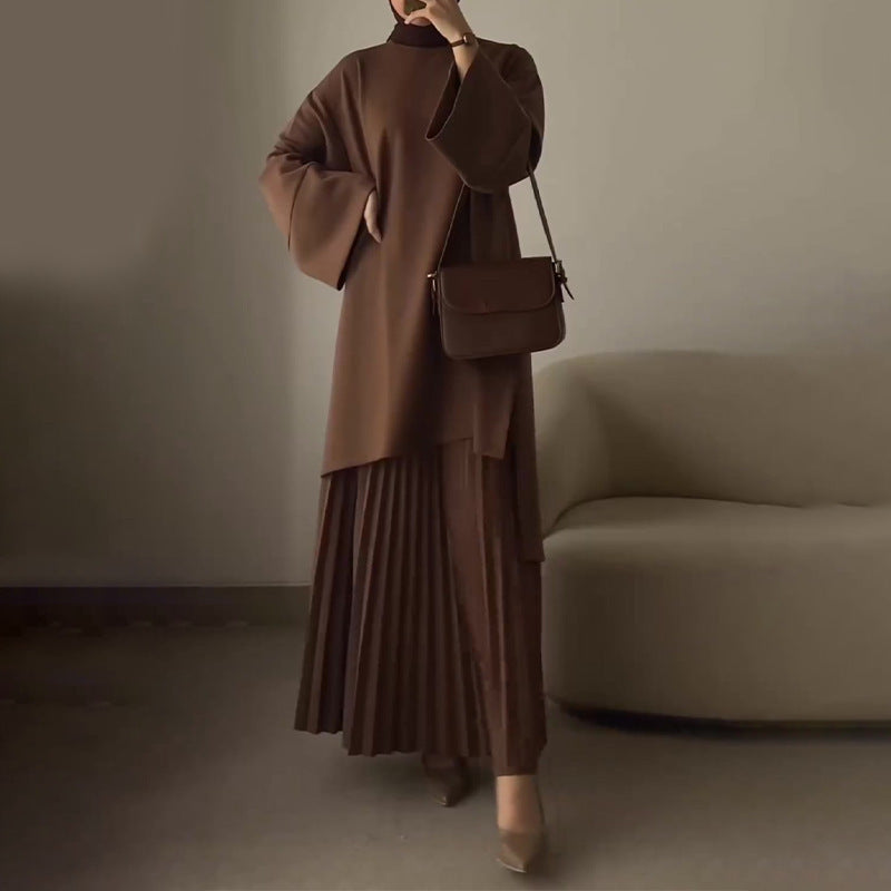 Women's Crewneck Loose Casual Top Retro Elegant Skirt suit Women
