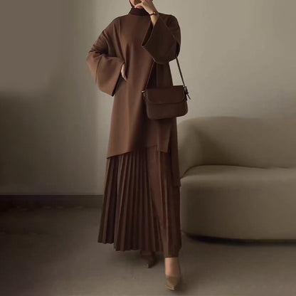 Women's Crewneck Loose Casual Top Retro Elegant Skirt suit Women