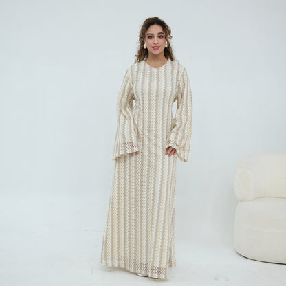 Abaya Elegant Colorful Jacquard Double-Layer Long Sleeve Maxi Dress | Style