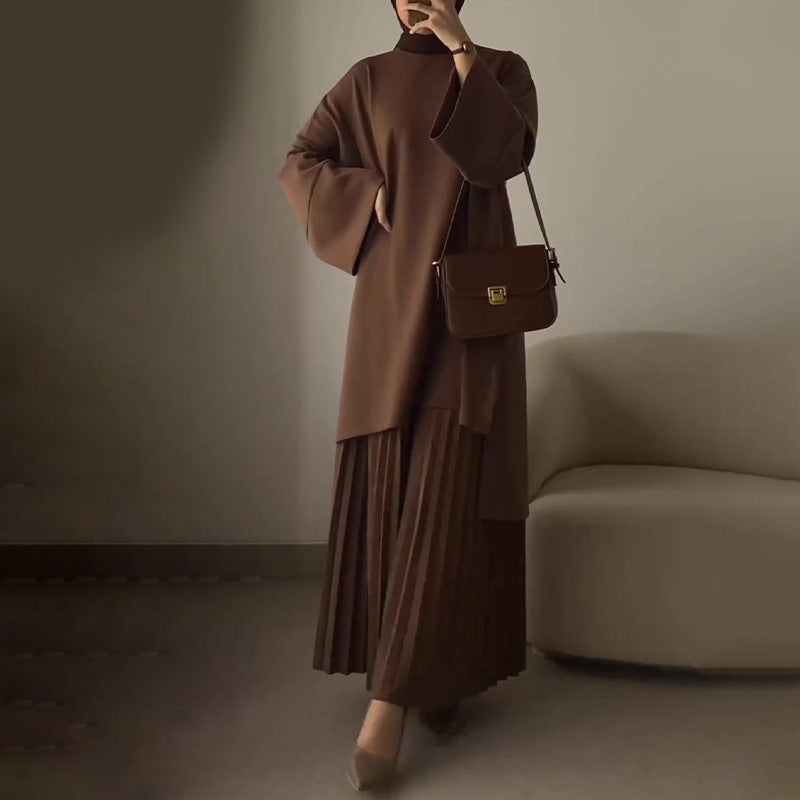 Women's Crewneck Loose Casual Top Retro Elegant Skirt suit Women
