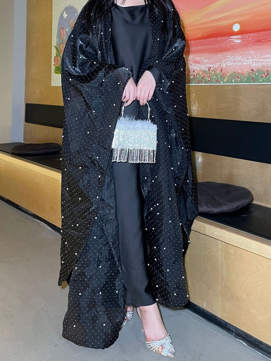 Luxury Crystal Embellished Abaya – Elegant Modest Evening Dress