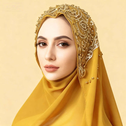 Luxury Embroidered Hijab with Pearl Details – Elegant Occasion Scarf
