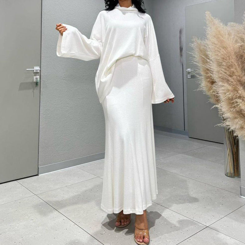 New long sleeve temperament high collar loose autumn and winter knitted skirt two-piece set