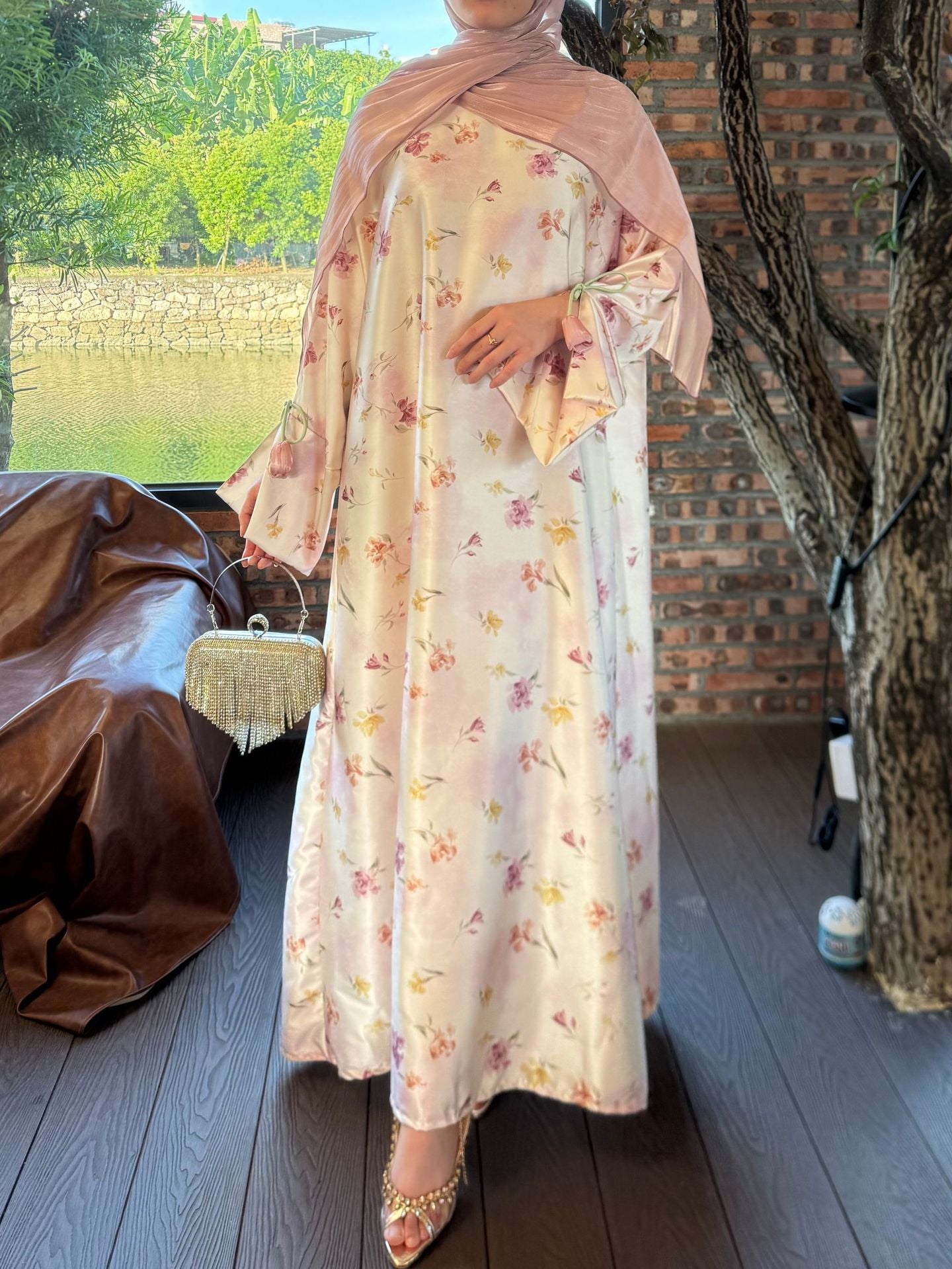 Soft Floral Print Abaya – Elegant Modest Maxi Dress