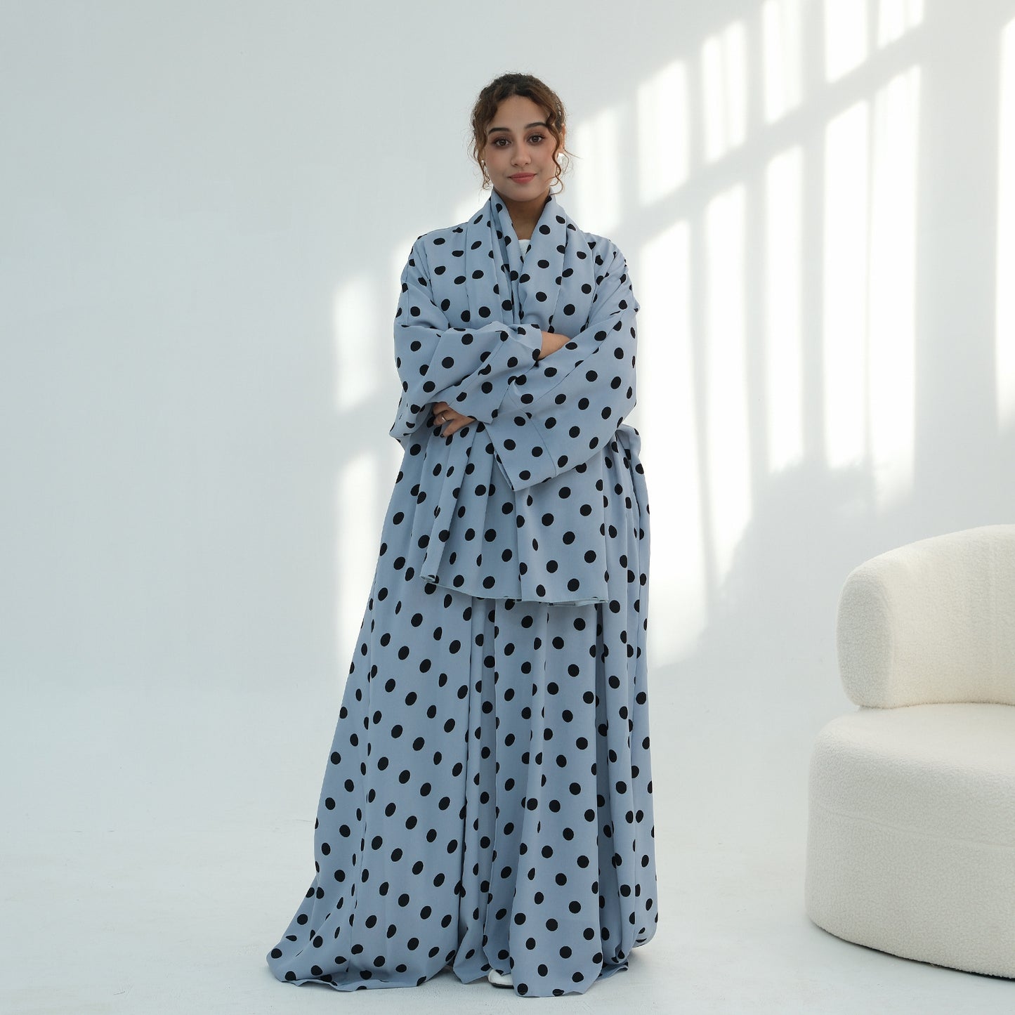 Elegant Polka Dot Abaya – Modest Maxi Dress