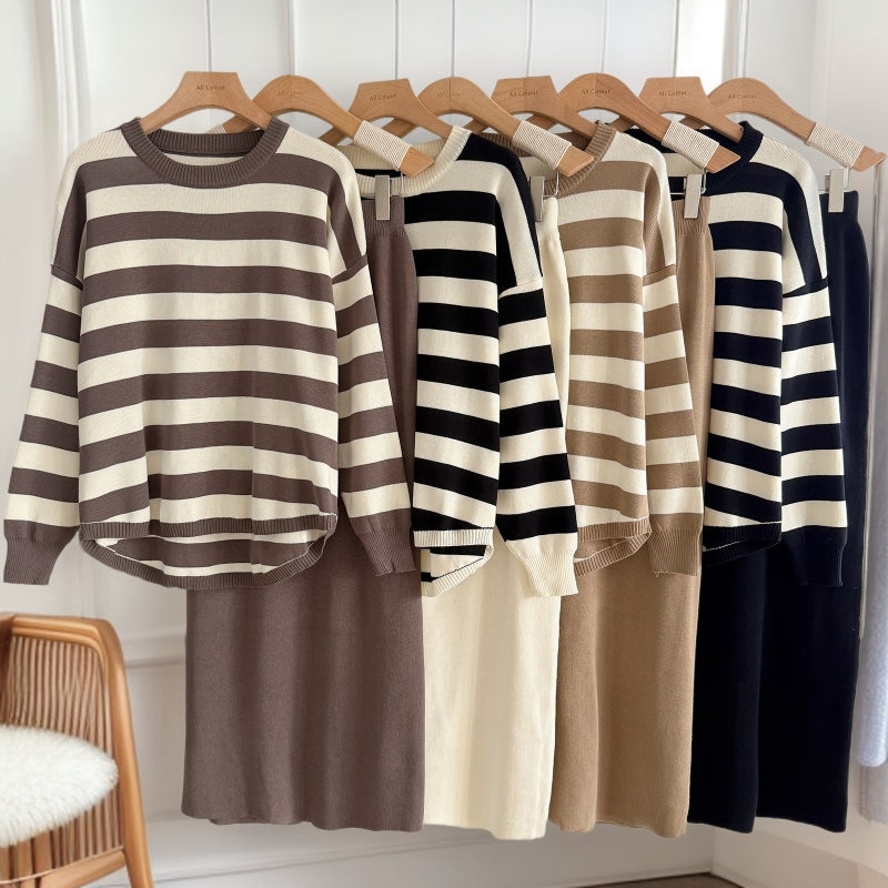 Elegant Two-Tone Knit  Set – Modest Chic Matching Outfit