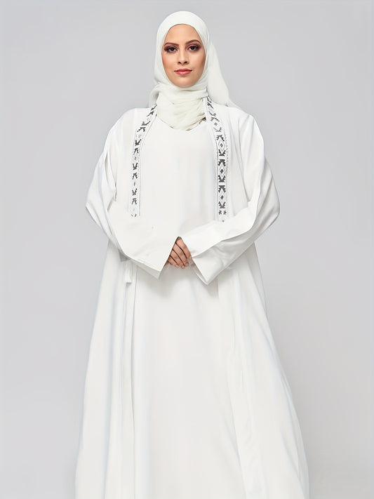 Elegant White Embroidered Abaya with Matching Hijab