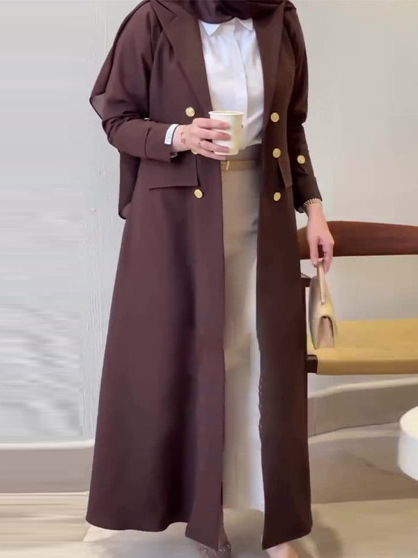 Elegant Long Coat with Inner Dress – Modest Two-Piece Outfit