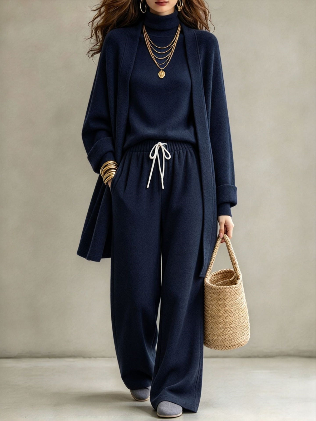 Women's Modest Two-Piece Lounge Set – Wide-Leg Trousers & Long-Sleeve Top