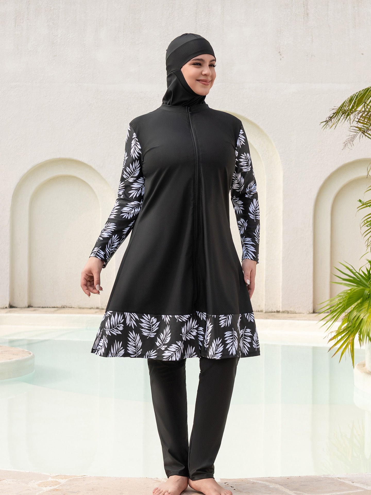 Stay confident and covered with this elegant modest swimwear