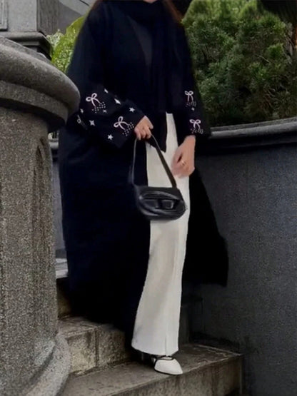 Black Embroidered Abaya – Elegant Loose Fit Long Sleeve Modest Dress