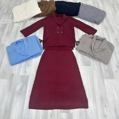 Fashion 2026 Autumn New Double-Breasted Button Sweater Jacket Hip-Covering Skirt Suit