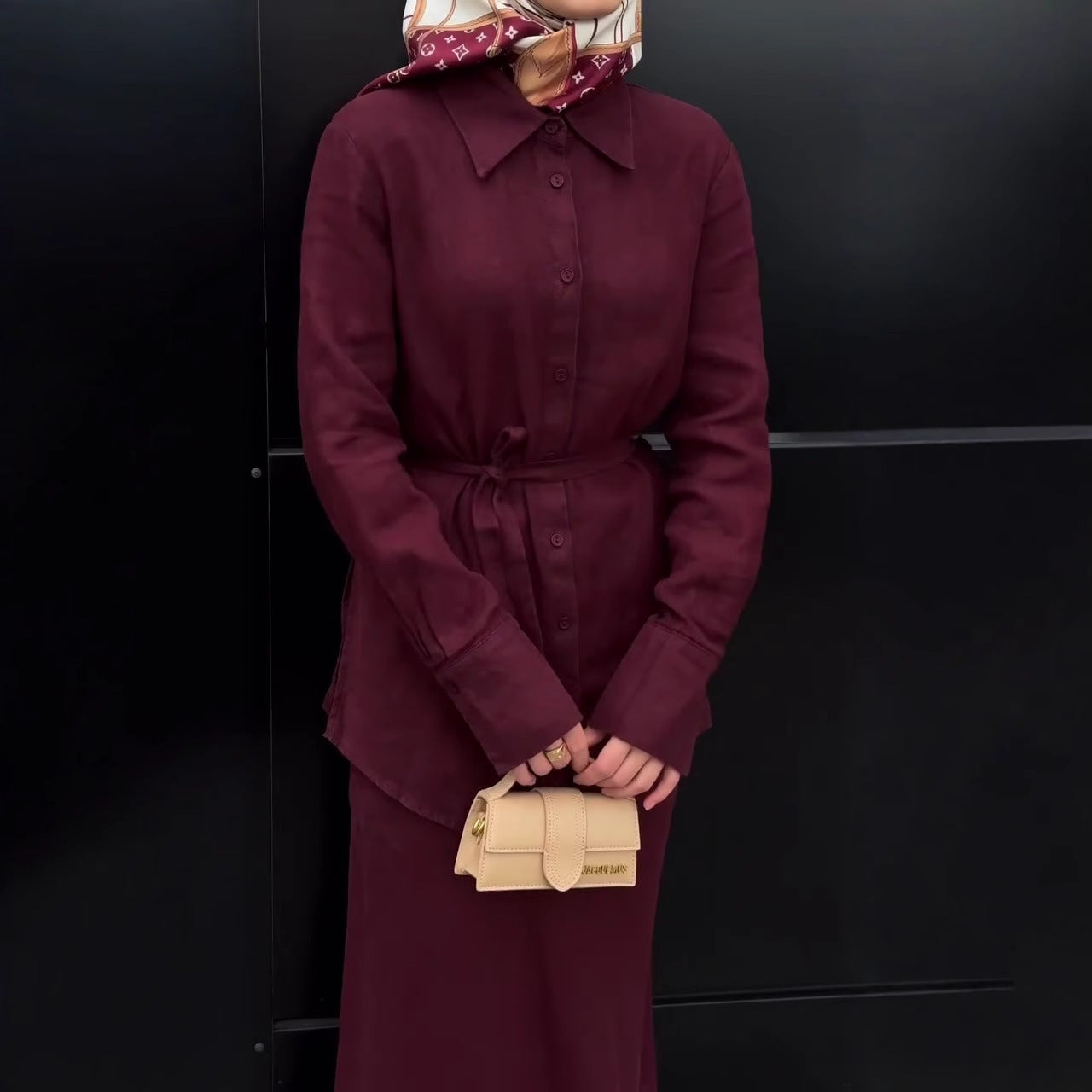 Simple Fashion Elegant Temperament Versatile Elegant Purple Long-Sleeve Tie Long Dress