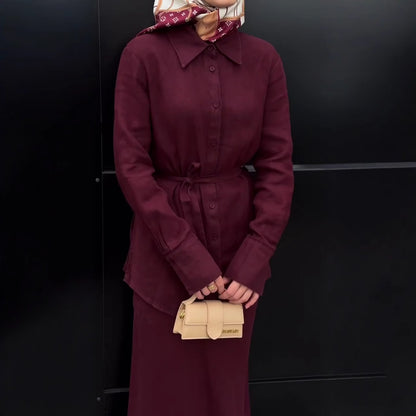Simple Fashion Elegant Temperament Versatile Elegant Purple Long-Sleeve Tie Long Dress