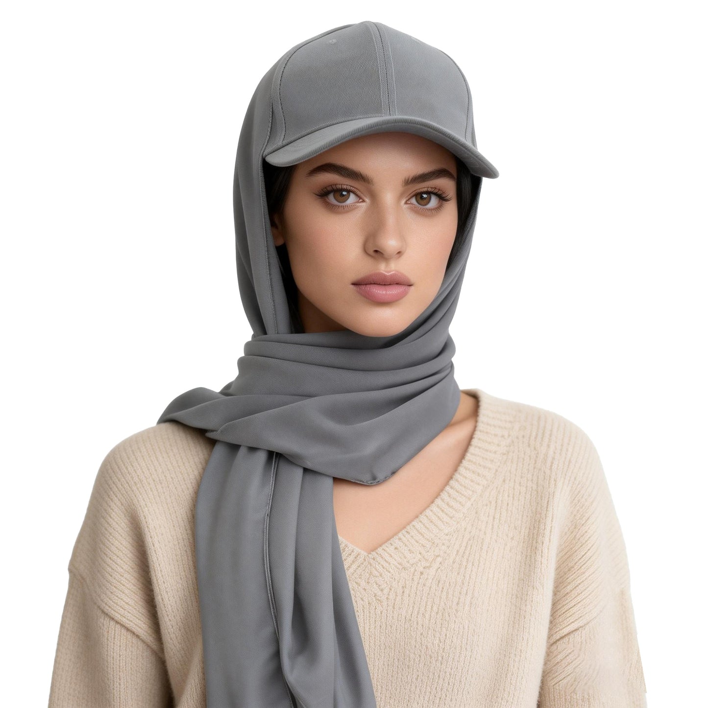 Modern Muslim Fashion – Soft Gray Hijab with Cap