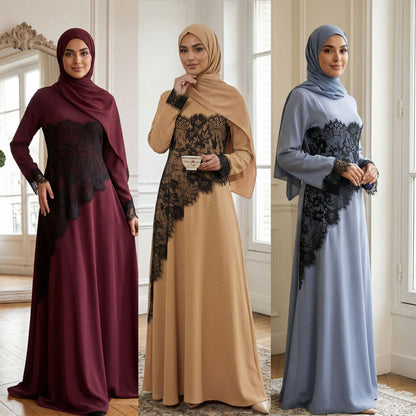 Elegant Embroidered Lace Abaya – Timeless Modest Fashion